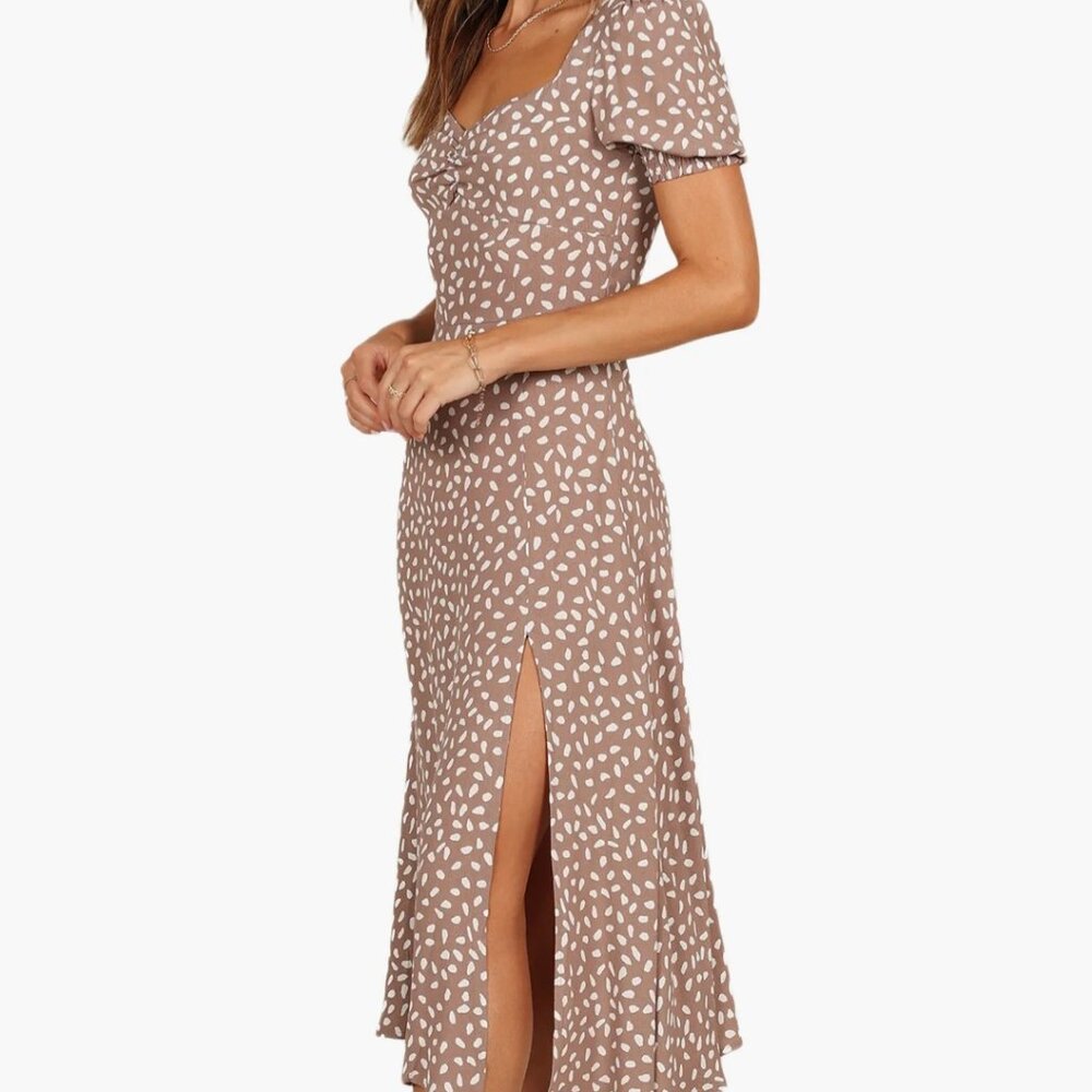 SPRING DRESS- Franklin Print Puff Sleeve Midi Dress